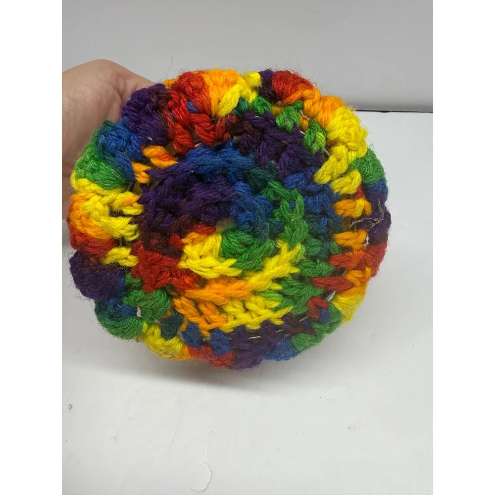 Handmade Crochet Rainbow Armchair Pin Cushion Miniature Decorative Fiber Art